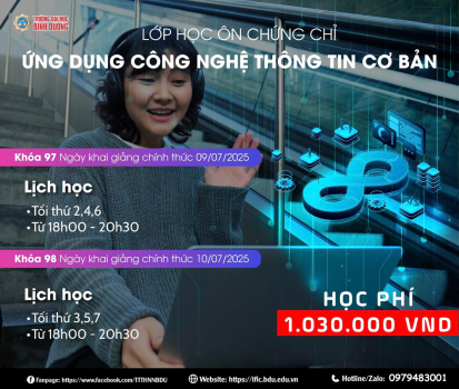 THÔNG BÁO CHIÊU SINH  CÁC LỚP BỒI DƯỠNG ÔN TẬP VÀ THI CẤP CHỨNG CHỈ ỨNG DỤNG CÔNG NGHỆ THÔNG TIN CƠ BẢN KHÓA 97+98 (theo Chuẩn kỹ năng sử dụng công nghệ thông tin cơ bản)
