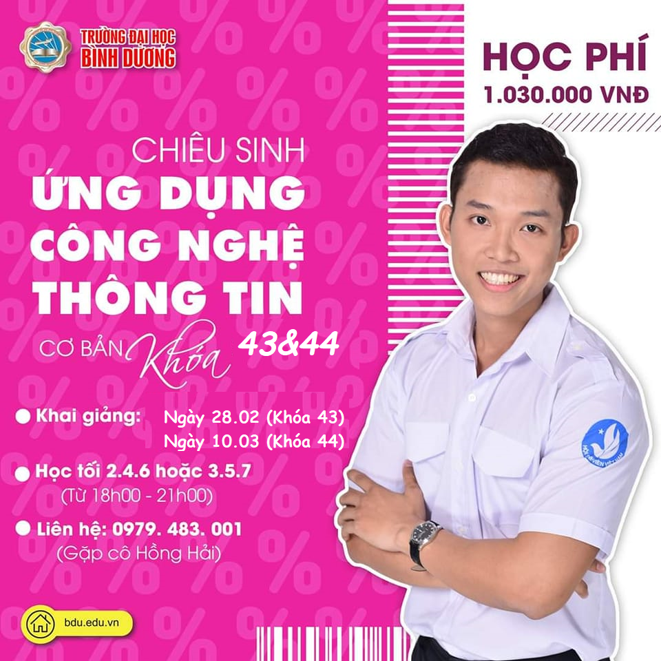 Chiêu sinh lớp Ứng dụng công nghệ thông tin cơ bản khóa 43&44